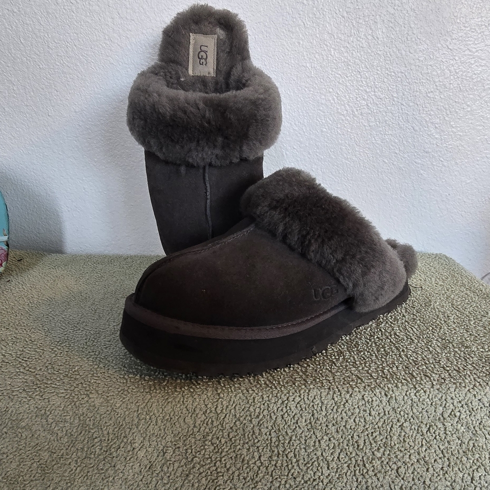 UGG Gray Plush Lined Slippers for Cozy Comfort